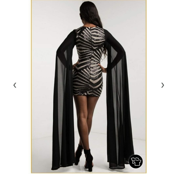 AKIRA Dresses & Skirts - Akira black/nude Extraggant sleeve sequin dress